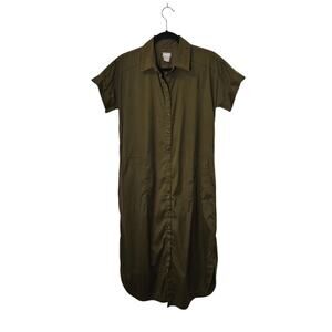 Chicos Womens Shirt Midi Dress Size 4/6 Green Pockets Preppy Casual